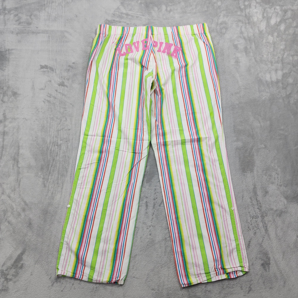 Vintage PINK Victoria's Secret Pant Womens L Multicolor Stripe Lounge Pajama Y2K